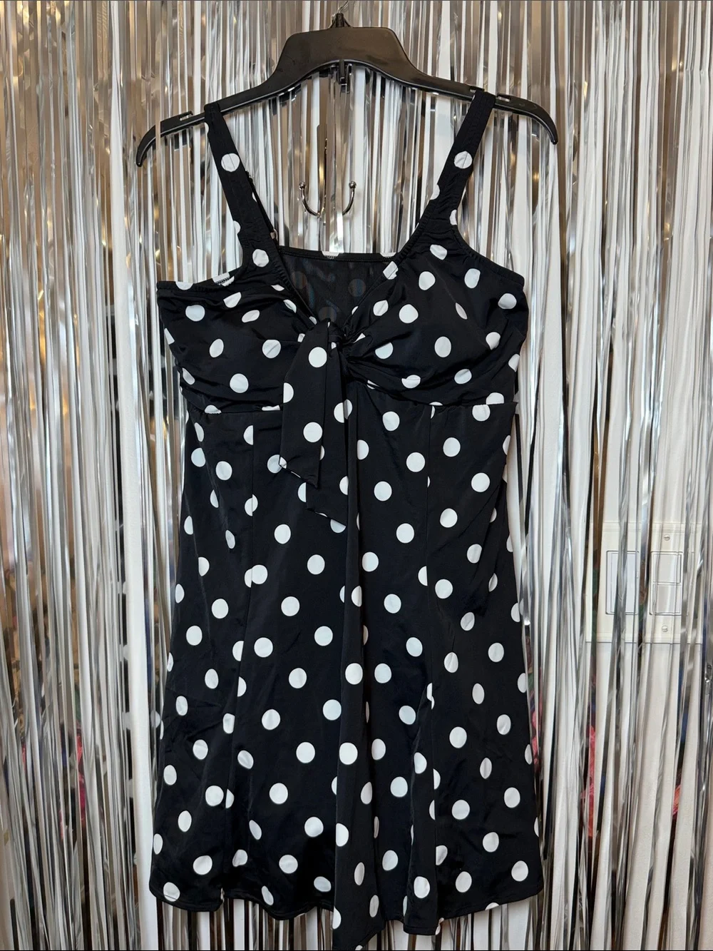 Swim Solutions Black with White Polka Dot One-Piece Swimdress Size 16W NEW - Picture 2 of 7